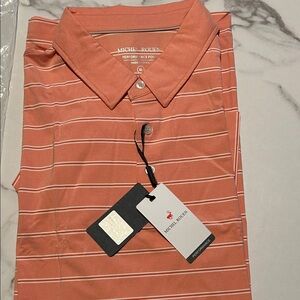 Michel Rouen Men's Red Striped Coral Polo Shirt Sz XL
